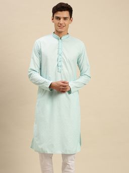 Sanwara - Men Blue Cotton Chikankari Embroidery Kurta