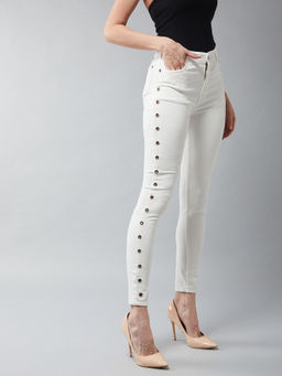 DOLCE CRUDO - White Skinny High Rise Clean Look Eyelet Detailing Denim Jeans