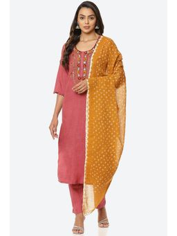 Biba - Red Cotton Embroidered Unstitched Suit (Set of 3)