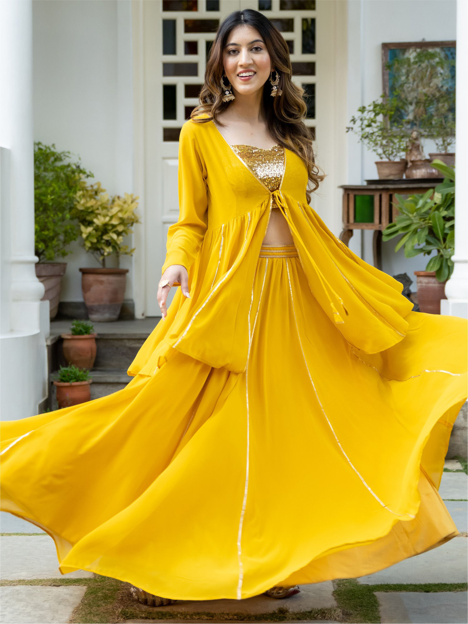 Buy Lavanya The Label Yellow Georgette Three Piece (Set of 3) Online