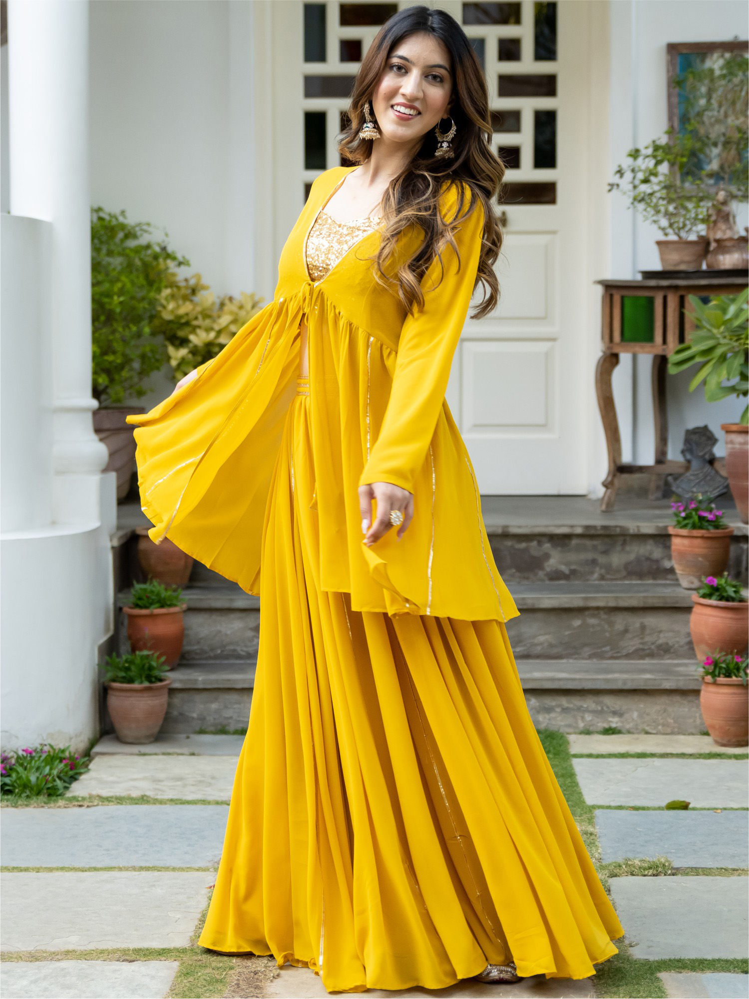 Buy Lavanya The Label Yellow Georgette Three Piece (Set of 3) Online