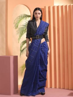 Beatitude - Blue Woven Cotton Saree with Unstitched Blouse