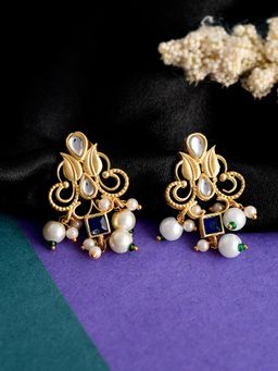 Silvermerc Designs - Kundan Handcrafted Enamelled Drop Earrings