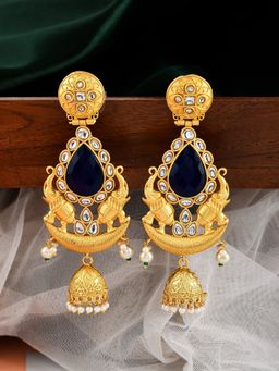 Silvermerc Designs - Designer Long Dangler Blue Stone Jhumka Earrings