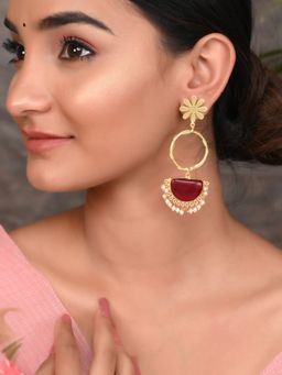 Silvermerc Designs - Gold Plated Floral Handcrafted Long Dangle Earrings