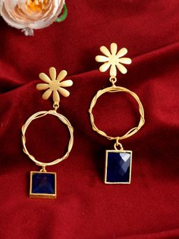 Silvermerc Designs - Gold Plated Blue Stone Beaded Floral Dangle Earrings