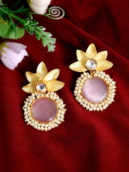 Silvermerc Designs - Gold Plated Pink Quartz Floral Heavy Traditional Drop Earrings
