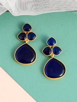 Silvermerc Designs - Gold Plated Blue Floral Drop Earrings