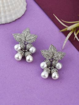 Silvermerc Designs - Silver American Diamond Mini Leaf Stud Earrings