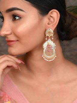 Silvermerc Designs - Gold Plated Ethnic Long Handcrafted Cubic Zirconia Dangle Earrings