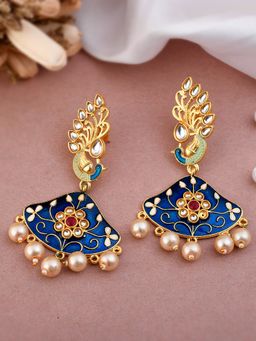 Silvermerc Designs - Gold Plated Traditional Peacock Design Hand Painted Drop Earrings