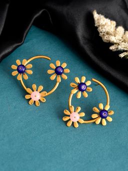 Silvermerc Designs - Gold Plated Pink Quartz Floral Half Hoop Earrings