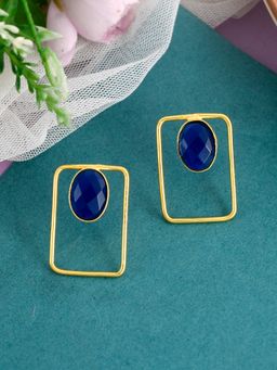 Silvermerc Designs - Gold Plated Blue Stone Beaded Rectangular Drop Earrings