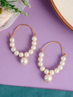 Silvermerc Designs - Gold Plated Eclipse Shape Pearl Beaded Earrings