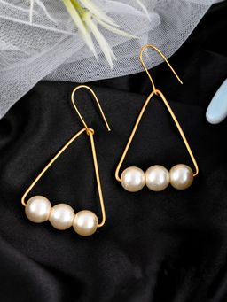 Silvermerc Designs - Gold Plated Triangular Shape Pearl Drop Earrings