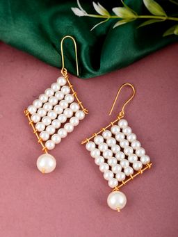 Silvermerc Designs - Gold Toned Diamond Shaped Pearl Earrings