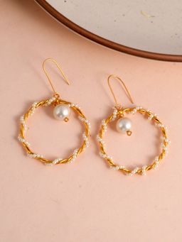 Silvermerc Designs - Gold Plated Pearl Circular Drop Western Earrings for Women