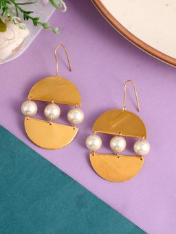 Silvermerc Designs - Gold-Plated Semi-Circle Shape Pearls Beaded Earrings