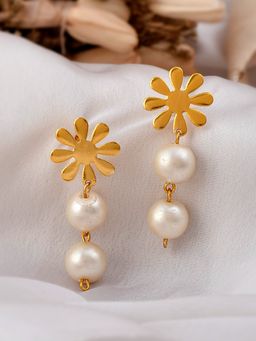 Silvermerc Designs - Gold Plated Floral Pearl Drop Earrings