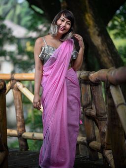 Suta - Pink Embellished Pure Cotton Saree without Blouse