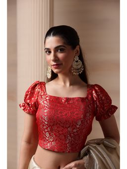 HANDME - Enchanted Floral Brocade Stitched Red Stitched Blouse