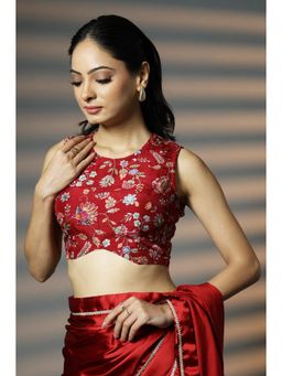 HANDME - Red Exclusive Silk Embroidered Stitched Blouse