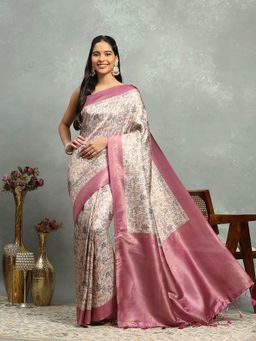 MEENA BAZAAR - Women Pink Art Silk Woven Handloom Saree Without Blouse