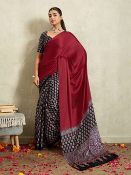 MEENA BAZAAR - Women Red Art Silk Printed Saree Without Blouse