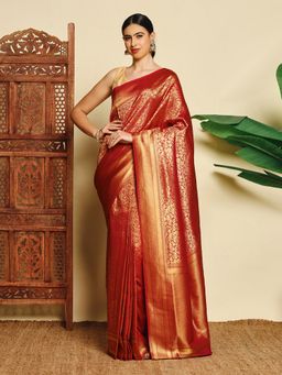 MEENA BAZAAR - Women Red Art Silk Woven Handloom Saree Without Blouse