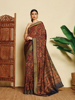 MEENA BAZAAR - Women Multi-Color Art Silk Paisley Printed Saree Without Blouse