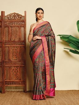 MEENA BAZAAR - Women Pink Art Silk Paisley Handloom Saree Without Blouse