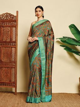 MEENA BAZAAR - Women Green Art Silk Paisley Handloom Saree Without Blouse