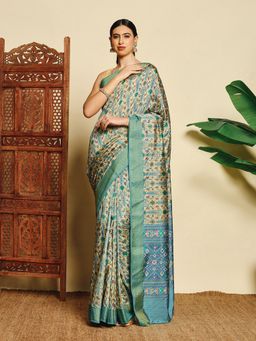MEENA BAZAAR - Women Blue Art Silk Woven Handloom Saree Without Blouse