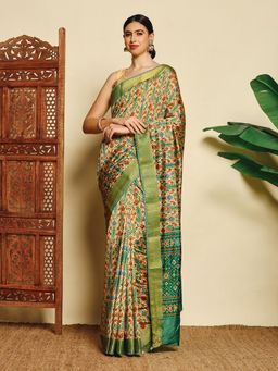 MEENA BAZAAR - Women Multi Color Art Silk Printed Saree Without Blouse