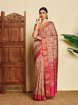 MEENA BAZAAR - Pink Women Art Silk Woven Handloom Saree Without Blouse
