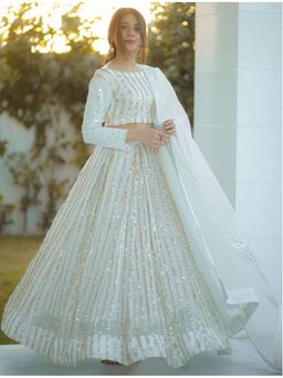 Wedani - White Sequin Embroidered Flared Lehenga with Choli and Dupatta