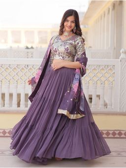Wedani - Purple Georgette Tiered Lehenga with Choli and Dupatta