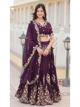 Wedani - Elegant Purple Embroidered Designer Lehenga with Choli and Dupatta