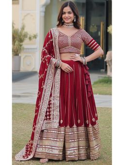 Wedani - Elegant Maroon Embroidered Bridal Lehenga with Choli and Dupatta