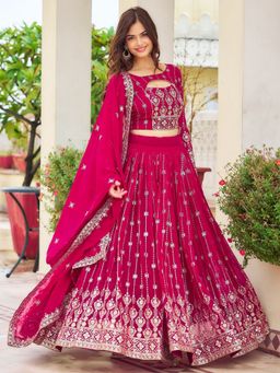 Wedani - Magenta Embroidered Silk Lehenga with Choli and Dupatta