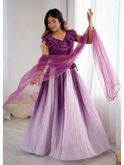 Wedani - Purple Ruffled and Ombre Pleated Lehenga with Choli and Dupatta