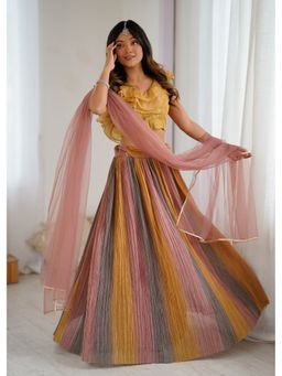 Wedani - Elegant Mustard Ruffle and Pleated Multicolor Lehenga with Choli and Dupatta