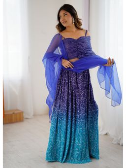 Wedani - Blue Ombre Printed Lehenga with Unstitched Choli and Dupatta