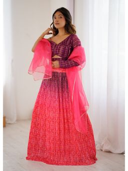 Wedani - Pink and Purple Bandhani Printed Lehenga with Choli and Dupatta