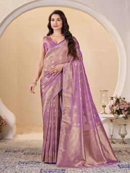 Garden VARELI - Women Lavender Viscose Blend Woven Handloom Saree with Unstitched Blouse