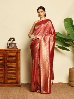 MEENA BAZAAR - Women Pink Art Silk Woven Handloom Saree Without Blouse