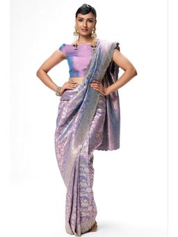 Swtantra - Women Purple Silk Woven Handloom Saree with Unstitched Blouse