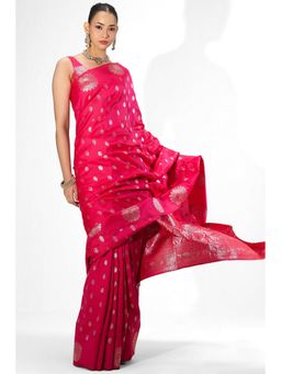 Swtantra - Women Pink Silk Woven Handloom Saree with Unstitched Blouse