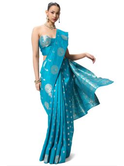 Swtantra - Women Blue Silk Woven Handloom Saree with Unstitched Blouse