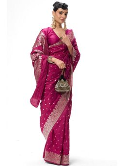 Swtantra - Women Pink Silk Woven Handloom Saree with Unstitched Blouse